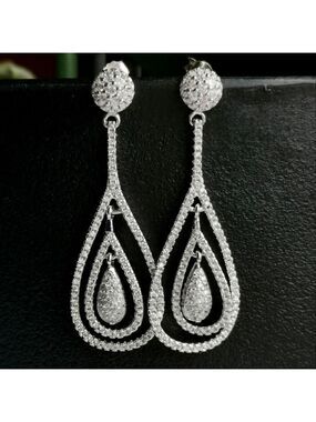 Art Deco CZ drop Earrings in Sterling Silver